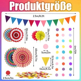 MARFOREVER Colourful Party Decoration for Carnival Garden Parties Birthdays Fancy Dress Decoration Paper Hanging Fan Confetti Rainbow Bunting Garland for Carnival Graduation Weddings Party Decoration