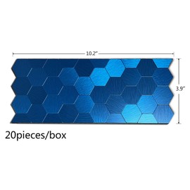 XUANINY Peel and Stick Metal Hexagon Tiles, Self Adhesive Decorative Waist Line Mosaic Tiles, Wall Panels for Kitchen Backsplash, Bathroom, Bedroom, Living Room (20 Brushed Blue)
