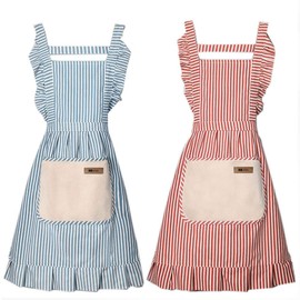 fvpxuus 2 Pack Kitchen Cooking Aprons, Adjustable Bib Soft Chef Apron with 2 Pockets for Men Women The vest does not slip on the shoulders(Blue/Red Stripes)