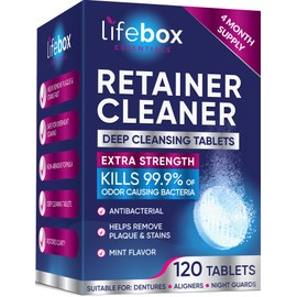 Retainer Cleaner Tablets - 120 Denture Cleaning Tablets & Aligner Cleaner - Removes Odors & Stains – For Aligners, Retainers, Dentures, Night Guards - Mint Flavor