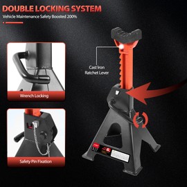 AUTOXBERT 6 Ton (13,000 lb.) Jack Stands Pair with Rubber Pads Double Locking 15.75-23.23inch Adjustable Height Heavy Duty Jack Stands Steel Vehicles Lifts for Lifting SUV UTV ATV Car Pickup Truck