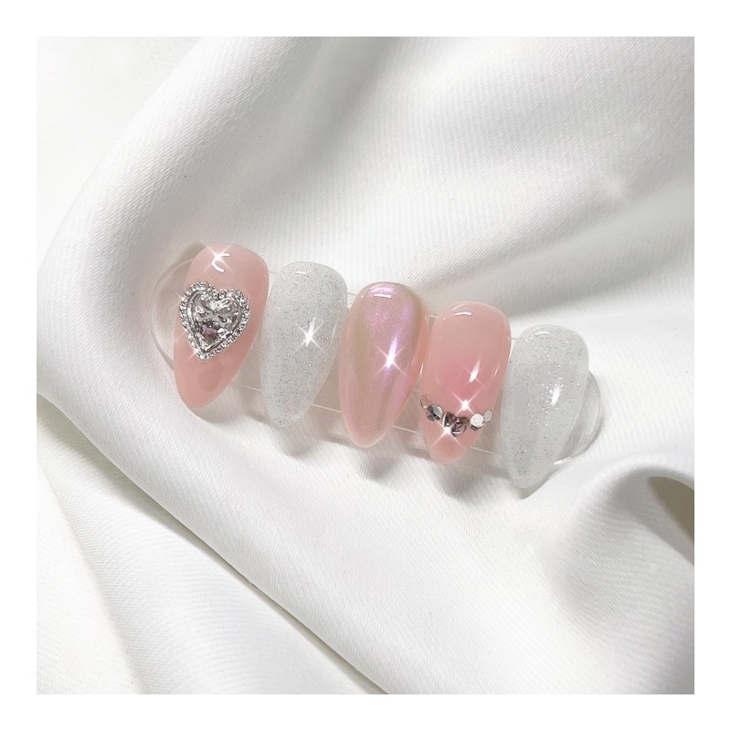 [Handmade Nail Tips] Veil Pink Mew Nail Tips - Petit