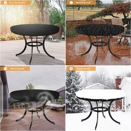 Dokon Circular Garden Table Top Covers Waterproof Round Outdoor Table Cover Heavy Duty 600D Oxford Fabric Windproof Anti-UV Garden Furniture Covers, Patio Furniture Top Cover (Ø122x10cm) - Black
