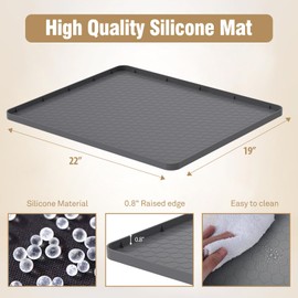 Water Cooler Mat - (22" x 19") Non-Slip Water Cooler Dispenser Mat with Raised Edges for Floor Protection, Under Water Cooler Dispenser Mat, Great for Bedrooms,Kitchens, Offices, Bars (Gray)