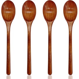 4 Wooden Spoons for Cooking, Wooden Cooking Spoons Set for Baking, Stirring Soup, Coffee, Tea, 23.3 cm Long Handle Wooden Spoons, Natural Wood Mixing Spoons