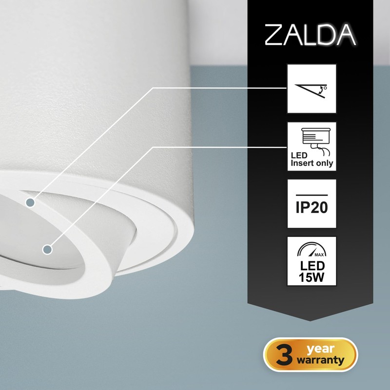 EDO Zalda OV Surface-Mounted Spotlight, White, Round, Extra Flat, Swivelling