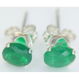 Handmade Green Onyx Stud Earrings 5 MM Round Silver Settings Made & Shipped from USA 1tcw