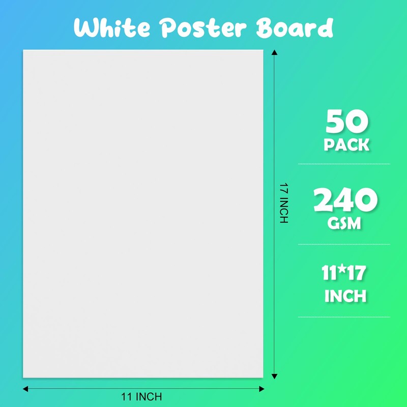 Invinton 11x17 White Poster Board Paper, 50-Sheet Bulk Pack, 240