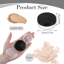 2Pcs 10ml/0.34oz Plastic Empty Travel Small Loose Powder Compact Makeup Container Refillable DIY Makeup Powder Bottle Box Reusable No Leak Holder with Rotatable Sifter and Black Screw Lid