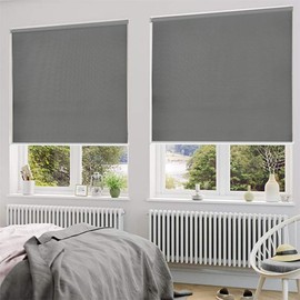 100% Blackout Window Roller Shades, Striped Jacquard Blinds with Thermal Insulated, Roll up and Down Shades, Easy Installation for Home and Office(26 x 72 inches, Dark Grey)