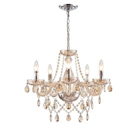 Saint Mossi 5 Light Modern K9 Crystal Chandelier for Dining Room, Pendant Ceiling Lighting Fixture for Bedroom, Living Room, Champagne Crystal