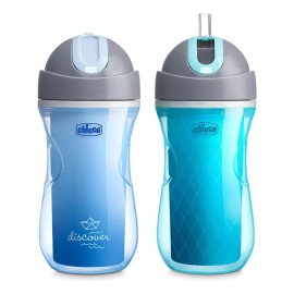 Chicco Vaso Para Sorber Con Tapa Abatible Chicco 2 Piezas U S A Color Azul Y Verde Liso Con Popote