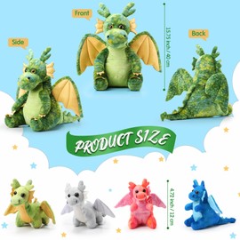 Arrowbash 7 Pcs Dragon Plush Toys Gift Set 15.75" Large Dragon Mom Stuffed Animal with 4 Cute Babies and 2 Eggs in Mommy's Belly for Kids Birthday Christmas Classroom Prizes(Green)