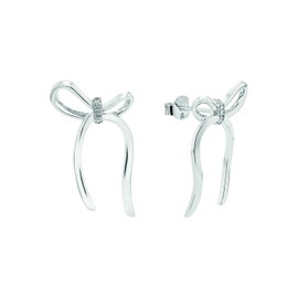 Amor Ohrstecker 925 Sterling Silber Damen Ohrschmuck, mit Zirkonia synth., 2,5 cm, Weiß, Schleife, Kommt in Schmuck Geschenk Box, 2039963