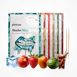 Pack XXL Pick’em Palillos con Sabor (6 Sabores) | Menta, Fresa, Cola, Mango, Sandía y Durazno | Alternativa al Chicle – 6x20 Palillos