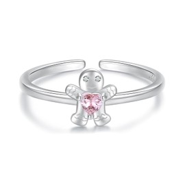 Shysnow Christmas Ring for Women 925 Sterling Silver Snowflake Christmas Tree Gingerbread Man Bow Holly Open Adjustable Ring Dainty Christmas December Jewelry Gifts, Sterling Silver, Cubic Zirconia