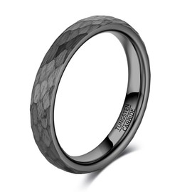 083BASE Tungsten Carbide Ring - 4mm/6mm/8mm Width, Hammered Design, Steel or Black Colour, Unisex Partner Ring or Engagement Ring