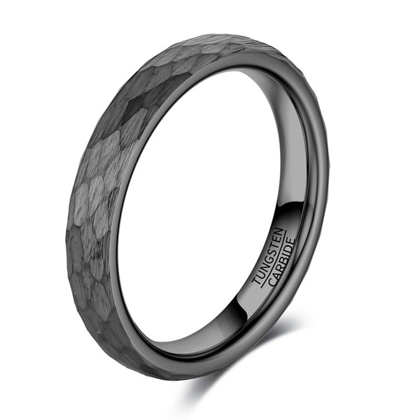 083BASE Tungsten Carbide Ring - 4mm/6mm/8mm Width, Hammered Design, Steel