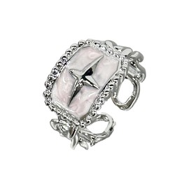 Enamel Criss Cross Open Band Ring for Women Unisex Hypoallergenic Geometric Rectangle Comfort Fit Finger Ring Adjustable Punk Chunky Chain Metal Ring Vintage Gothic Faith Statement Jewelry(Pink)