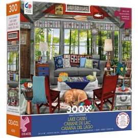 Ceaco - Tracy Flickinger - Lake Cabin - Oversized 300 Piece Jigsaw Puzzle, 24 x 18