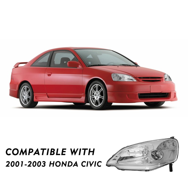 TUSDAR Headlight Assembly Compatible with 2001 2002 2003 Honda Civic