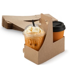MT Products Brown 2 Cup Carrier 7.62" x 3.75" x 8.87" - Small Kraft Drink Carrier with Handles (Pack of 15) - Made in The USA