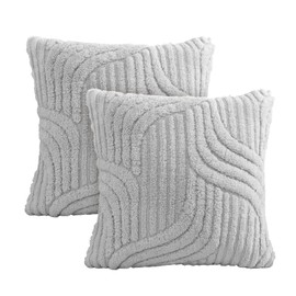 Artoid Mode Grau Geometrie Streifen Plüsch Künstliche Pelz Kissenbezüge 2er Set, 45x45 cm Jacquard Samt Sofakissen Zierkissenbezug Schlafzimmer Deko