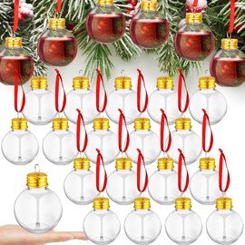 Patelai 18 Pcs Christmas Drink Balls Shot Glass Ornament Plastic Fillable Xmas Tree Ornaments Clear Xmas Water Bottle Bulbs for Holiday Party Decoration (Round,100 ml)