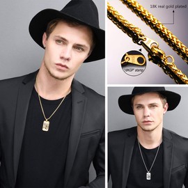 U7 Men Steampunk Jewelry 18K Gold Plated Cool Dog Tag Pendant Rotatable Gear Necklace