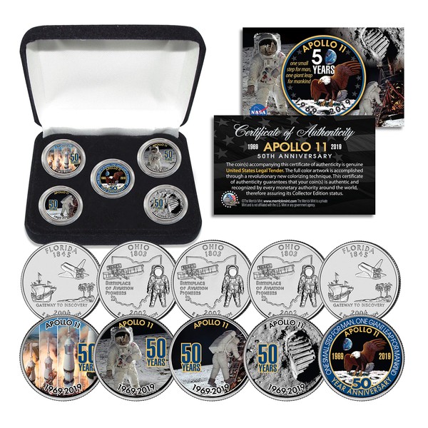 Apollo 11 50th Anniversary Man on Moon Statehood Quarters 5-Coin Set with Box