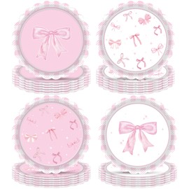 Funhax 32 PCS Pink Bow Birthday Decorations Pink Bow Party Plates Bow Theme Birthday Party Decorations Bow Paper Plates For Girl Coquette Birthday Baby Shower Wedding Party Supplies