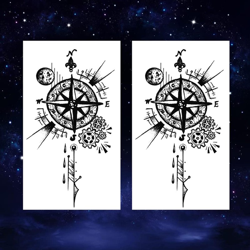 Oottati 2 Sheet Steampunk Compass Small Tiny Temporary Tattoo for