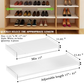 SlimmKISS Expandable Closet Shelves, Adjustable Metal Closet Organizers and Storage Shelves for Wardrobe, Kitchen Pantry, Shoe Rack, (2 Pack,W11.81 x L: 17 "to 31")