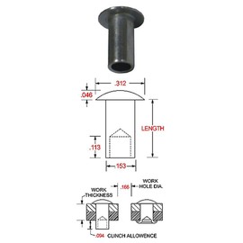 5/32" x 5/16" (DF11-10-ST) Steel Semi-Tubular Rivet with a 5/16" Diameter Oval Head - Plain Finish (Pack of 100)