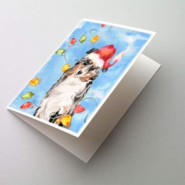 Caroline's Treasures CK2504GCA7P Christmas Lights Australian Shepherd Greeting Cards and Envelopes Pack of 8 Blank Cards with Envelopes Whimsical A7 Size 5x7 Blank Greeting Cards