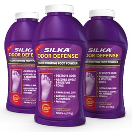 SILKA Odor Fighting Foot Powder & Shoe Deodorizer with Corn Starch Powder, Talc & Cooling Beads for Lasting Freshness, Absorbs Sweat & Excess Moisture, 6 Oz (PACK OF 3)