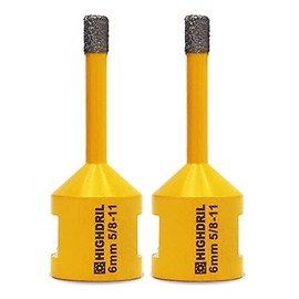 HIGHDRIL Diamond Core Drill Bit,2Pcs 1/4" (6mm) with 5/8-11 Thread Dry Drilling for Porcelain Tile Ceramic Granite Marble Stone Masonry Brick