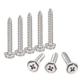 sourcing map Phillips Hex Washer Self Tapping Screws, M4 x 30mm 304 Stainless Steel Hex Flange Sheet Metal Screw 10pcs