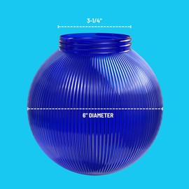 KASTLITE 6" Globe Light Bulb Cover with 3.25" Threaded Screw-in Neck - Acrylic Plastic Replacement for Ceiling Lamp Shades, Outdoor Mood Lighting Fixtures & Camper Awning Lights - Blue, Ribbed
