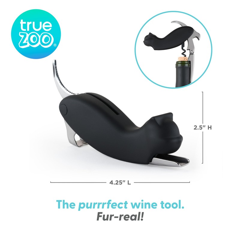 TrueZoo Allie the Black Cat Double Hinged Corkscrew, Novelty Wine
