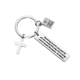 BAUNA Pastor Gifts Christian Keyring Thanking God Gifts for Minister Pastor