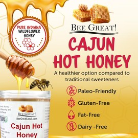 Cajun Hot Honey, All-Natural Hot Honey Sauce for Pizza, Meats, Vegetables, & More Gluten-Free Spicy Honey Hot Sauce, Made in USA, 8 Oz, by Bee Great