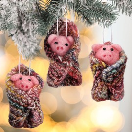 GlikCeil 6 Pcs Christmas Pink Pig Ornaments Pig in Blankets Felt Christmas Tree Decorations Christmas Hanging Ornaments Animal Themed Wool Holiday Decor for Indoor Home Christmas Party Gifts,4 Inch