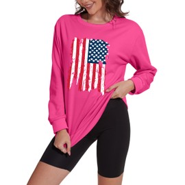 KPSTRO USA Pullover Sweatshirts for Women American Flag Sweaters Patriotic T shirt 4th of July Tee Tops Fall Winter Outfits Rose