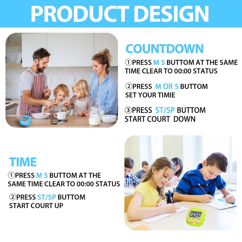 Digital Kitchen Timer 2 Pack, Large Magnetic Digital Kitchen Timer