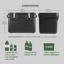 IRIS USA Hugel 44 QT Cooler, Heavy Duty Metal Buckles, Leak-Free Design, Durable Hard Cooler, Ice Chest with Bungee Strap, Molded Handles, Camping Boat Tailgating Road Trips, Charcoal Gray