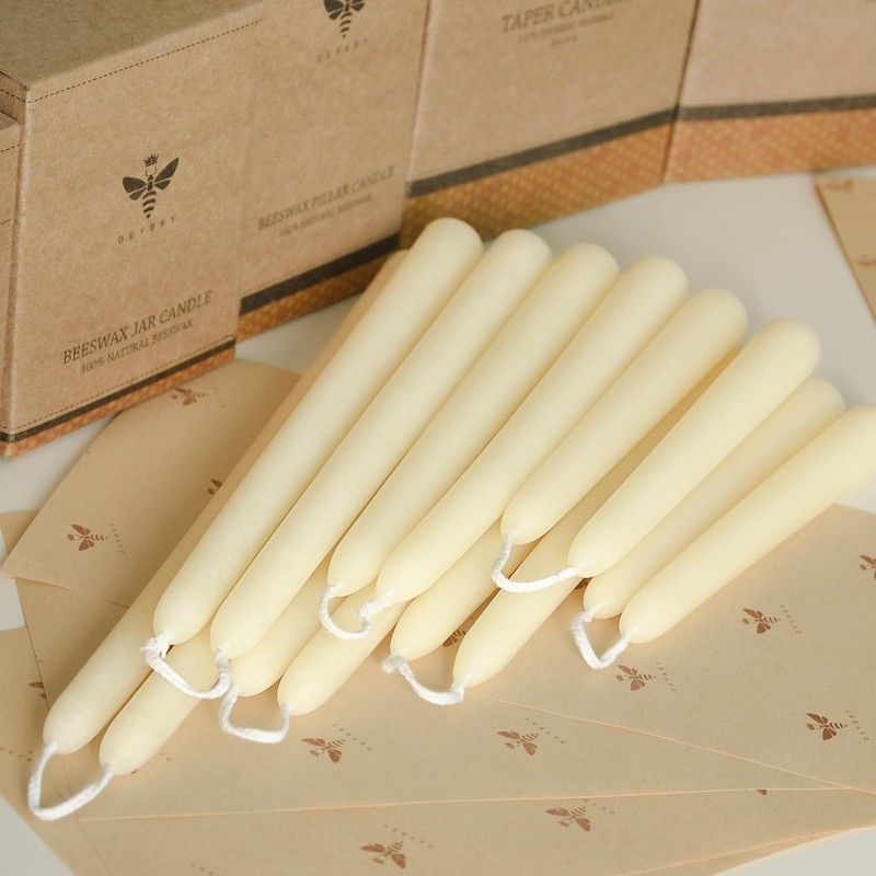6 inch Short Natural White Beeswax Candles Set of 12,