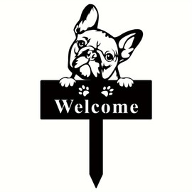 Metal WELCOME Yard Sign Front Yard Stakes French Bulldog Garden Stake 33CM Height Waterproof Decorative Black Stake Lawn Garden Sturdy Art Decor for Outdoor