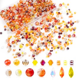 1000PCS Fall Crystal Glass Beads for Jewelry Making Crackle Orange Fall Beads for DIY Making Beaded Plants(Orange)