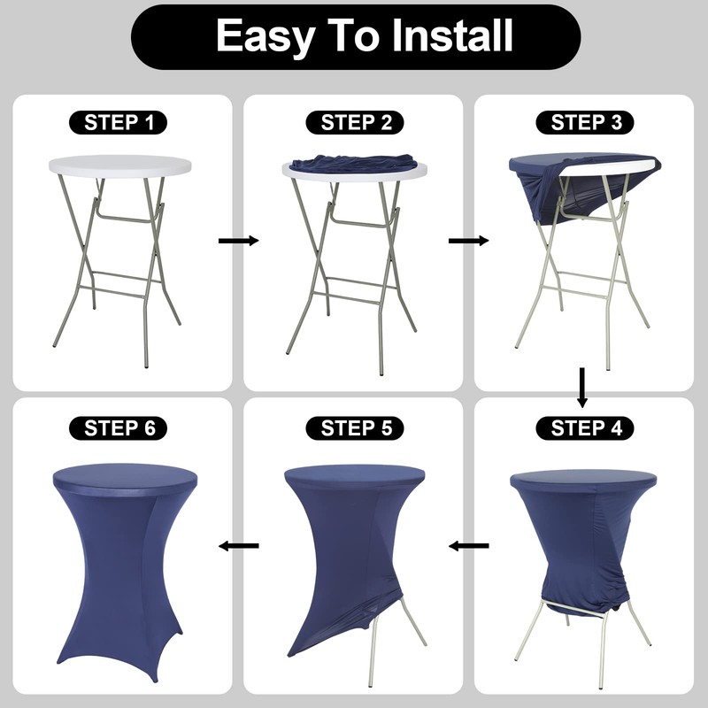 FestiCorp Spandex Table Cover, Cocktail Fitted Tablecloths, Round Highboy Stretch